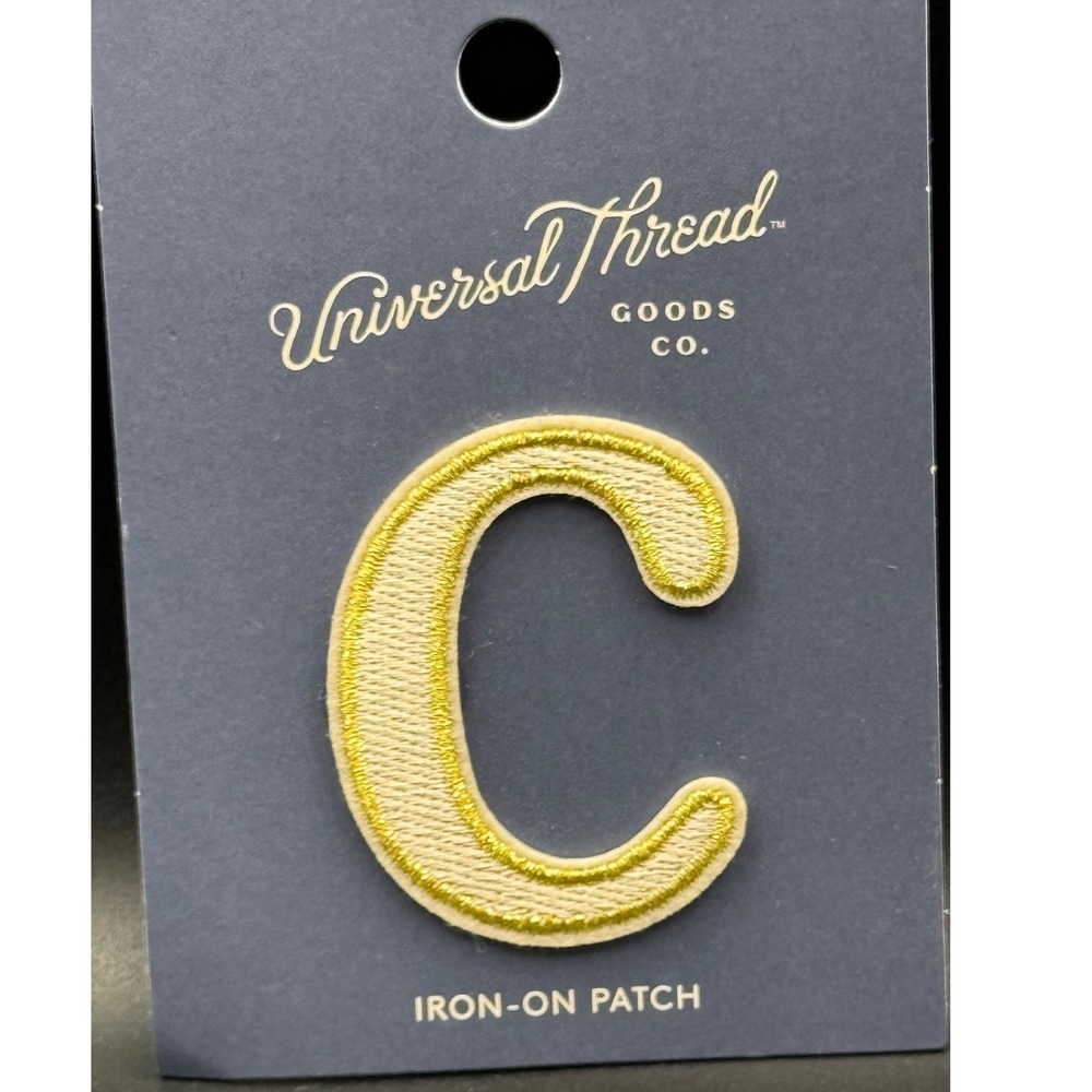Universal Thread Goods Co Iron-On Patch Letter C Gold Cream Embroidered Monogram